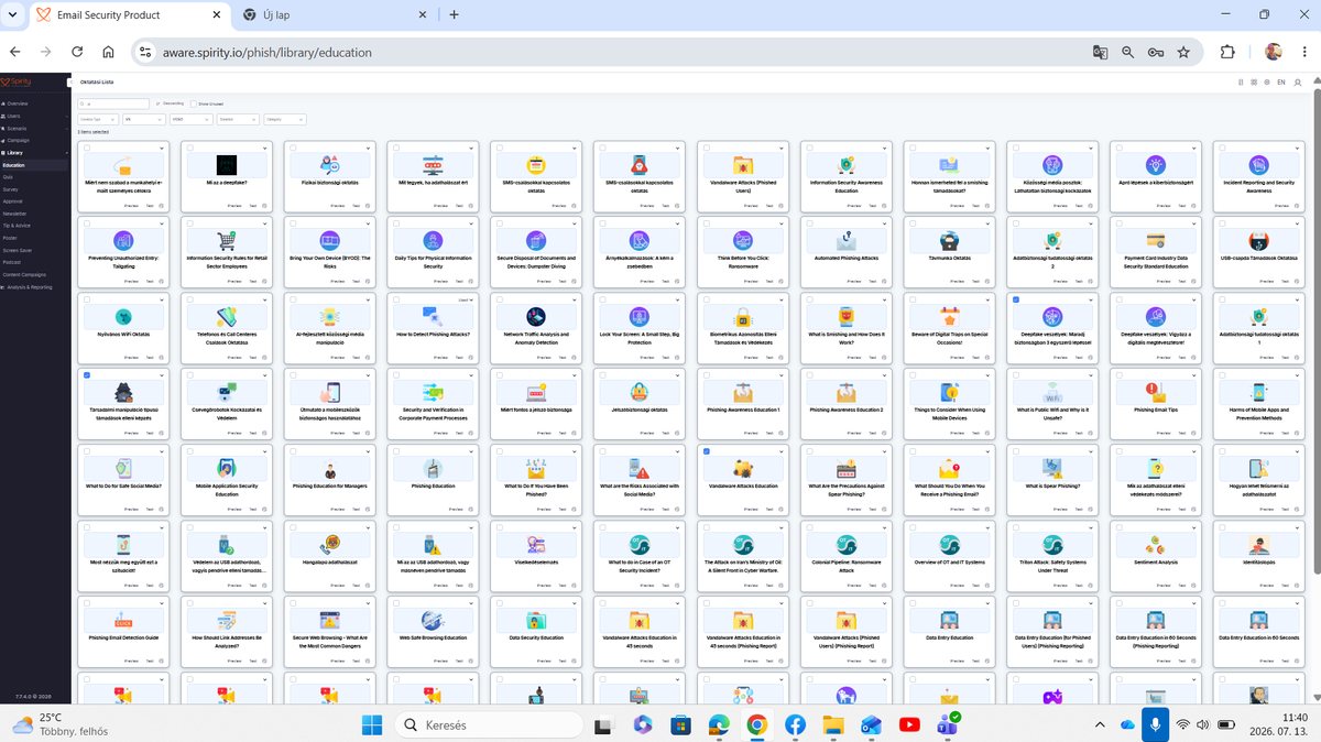 Cyber awareness dashboard showing detections by type and a breakdown of reported incidents
