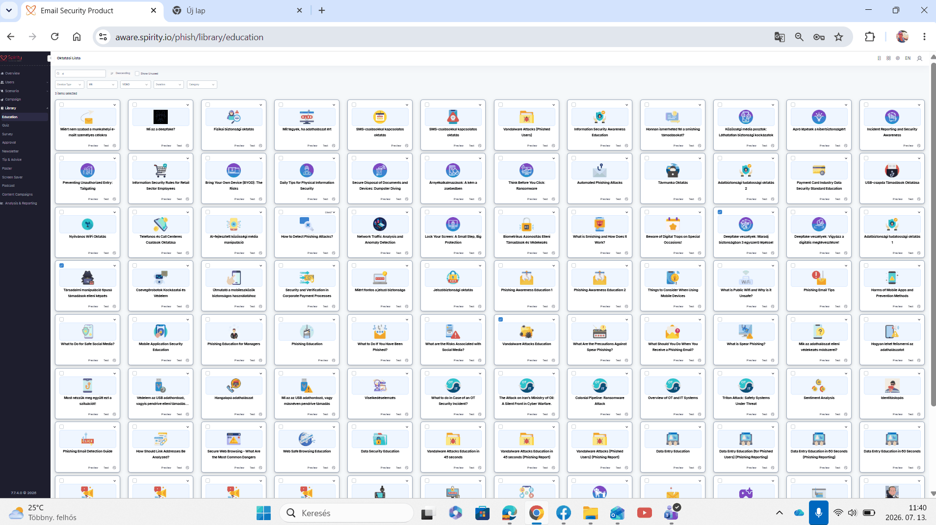 Cyber awareness dashboard showing detections by type and a breakdown of reported incidents